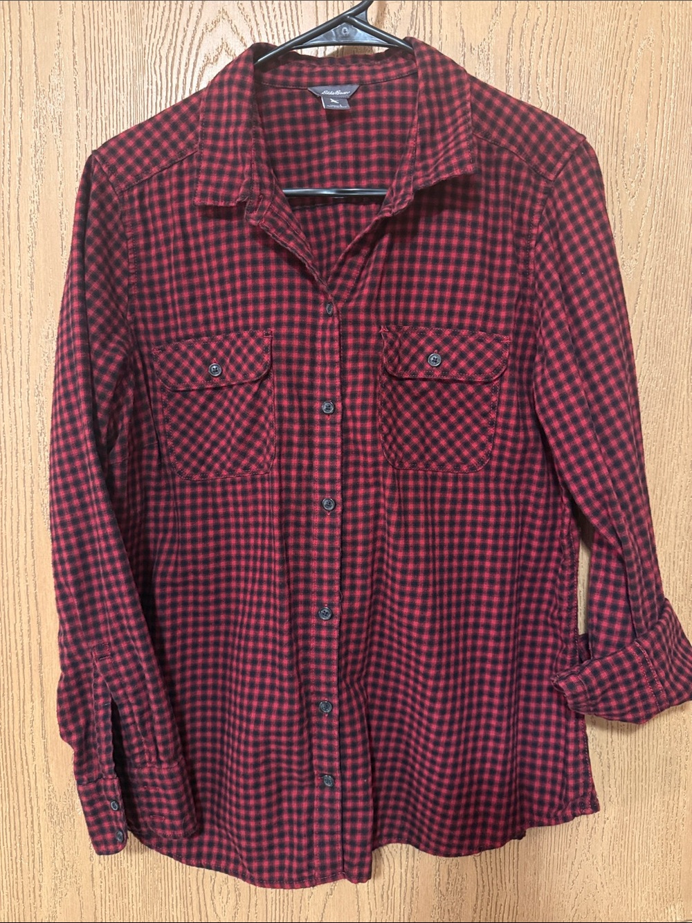 Eddie Bauer Red and Black Plaid Button-Down Shirt